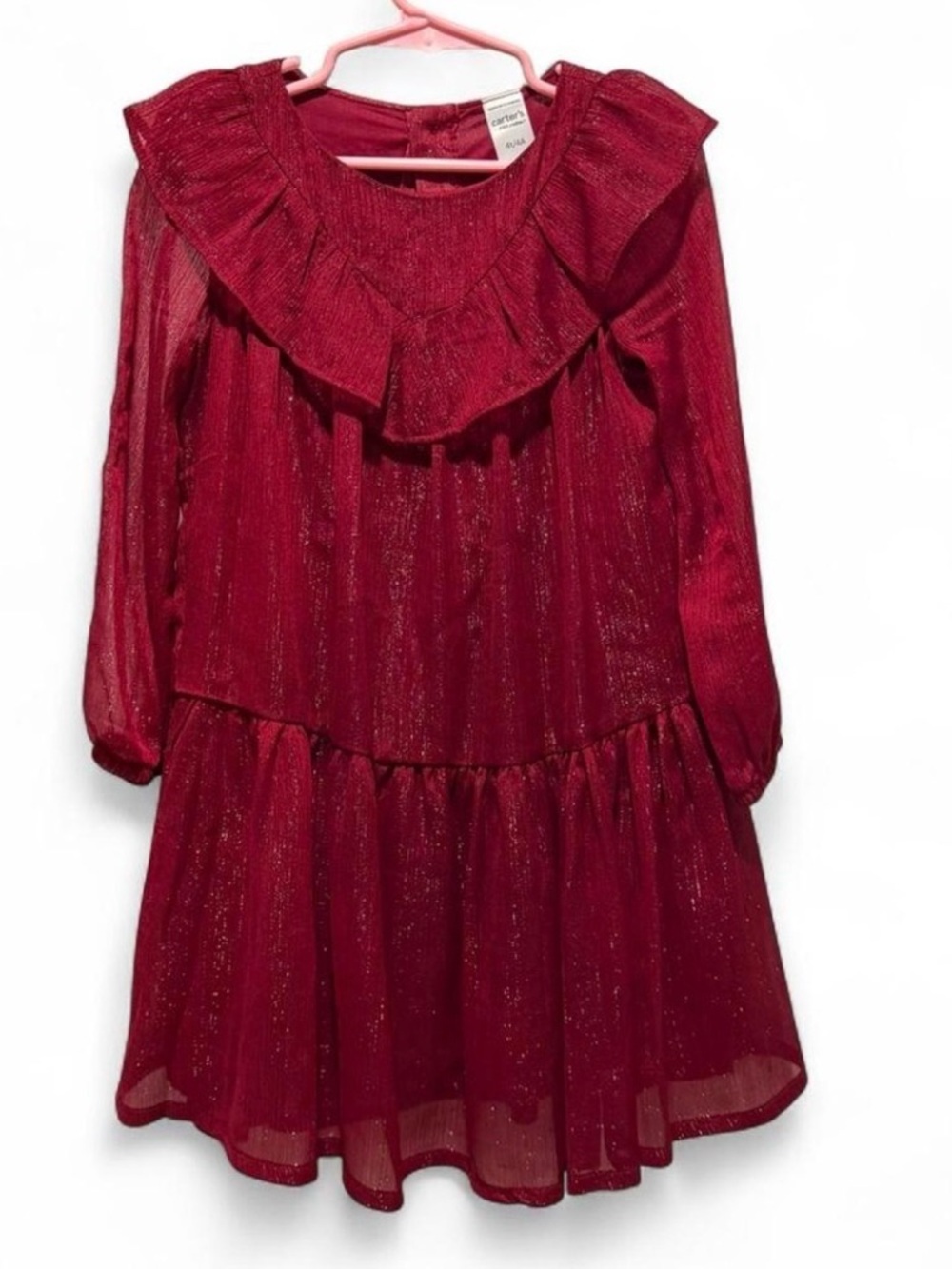 Carter's Shimmery Red Girls Dress with Ruffle Yoke